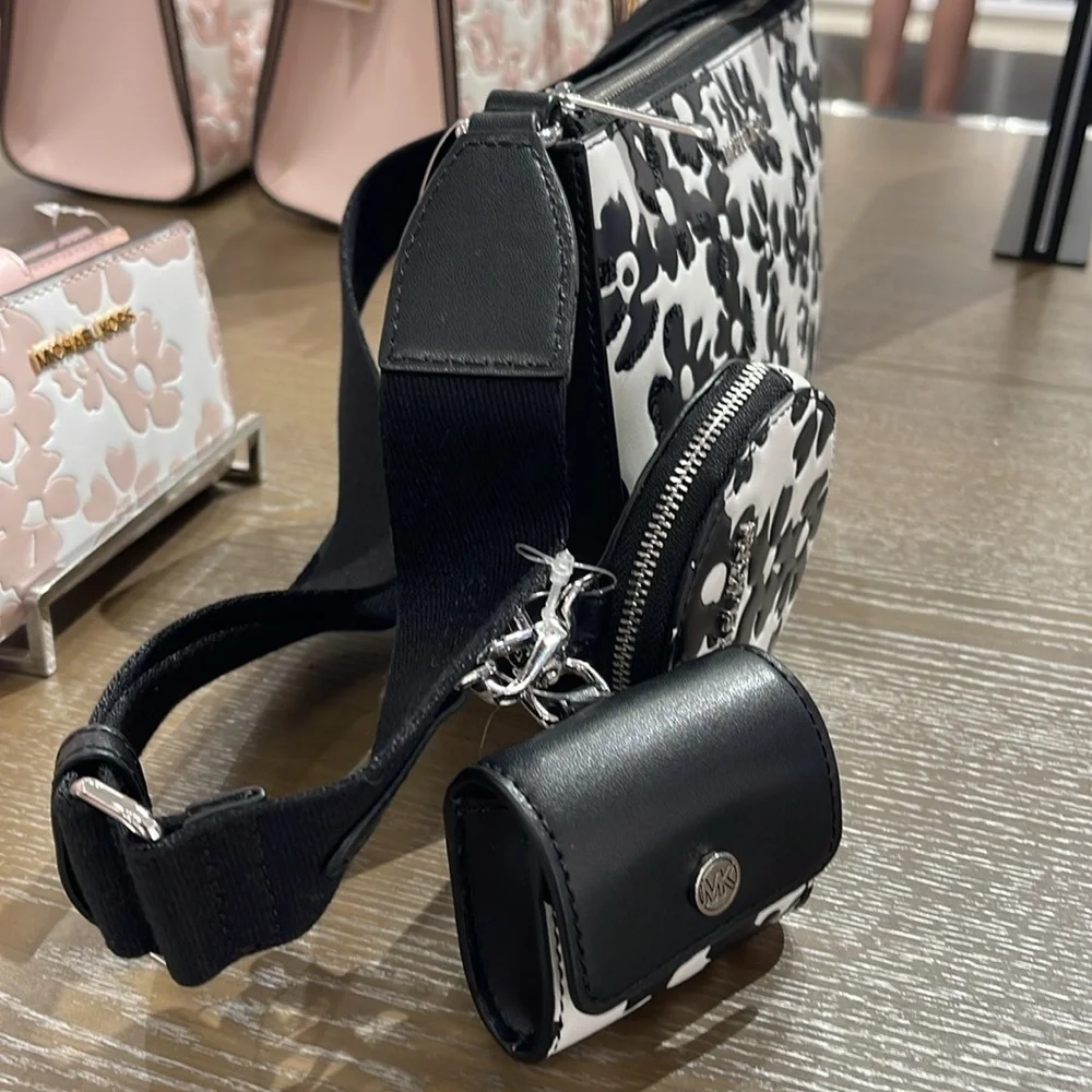 Michael Kors Jet Set Sm Sequined Floral Print Crossbody Case for Apple Airpods P - Picture 12 of 16